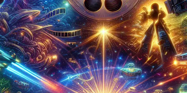 A vibrant cinematic poster featuring highlights from the 2023 movie box office, showcasing "Avatar 2," "满江红," and "流浪地球2."