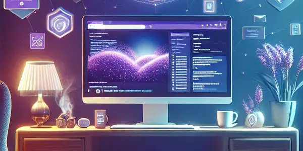 A cozy room with a computer displaying a safe adult content site, symbolizing a secure browsing experience.