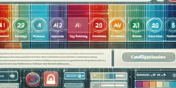 A digital landscape illustrating safety in the adult film industry, featuring a computer screen with safety labels and symbols.