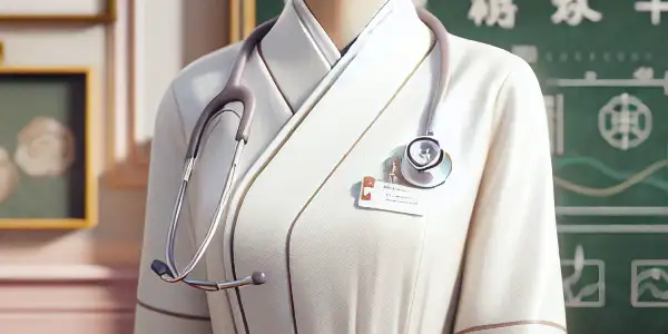 A confident nurse in a luxurious, dimly lit room, surrounded by playful role-playing elements and soft lighting.