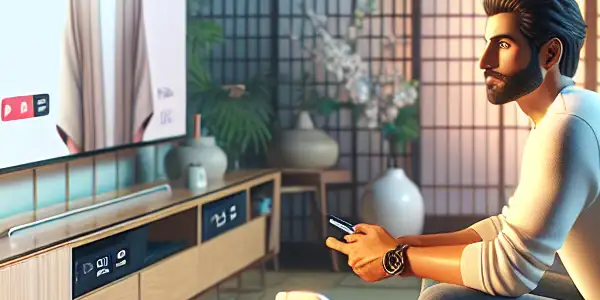 A serene living space with a person enjoying adult content on a high-definition screen, emphasizing hygiene and digital privacy.