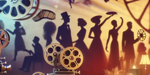 A cozy room with a vintage projector, casting colorful light, evoking the allure of adult films and Japanese AV culture.